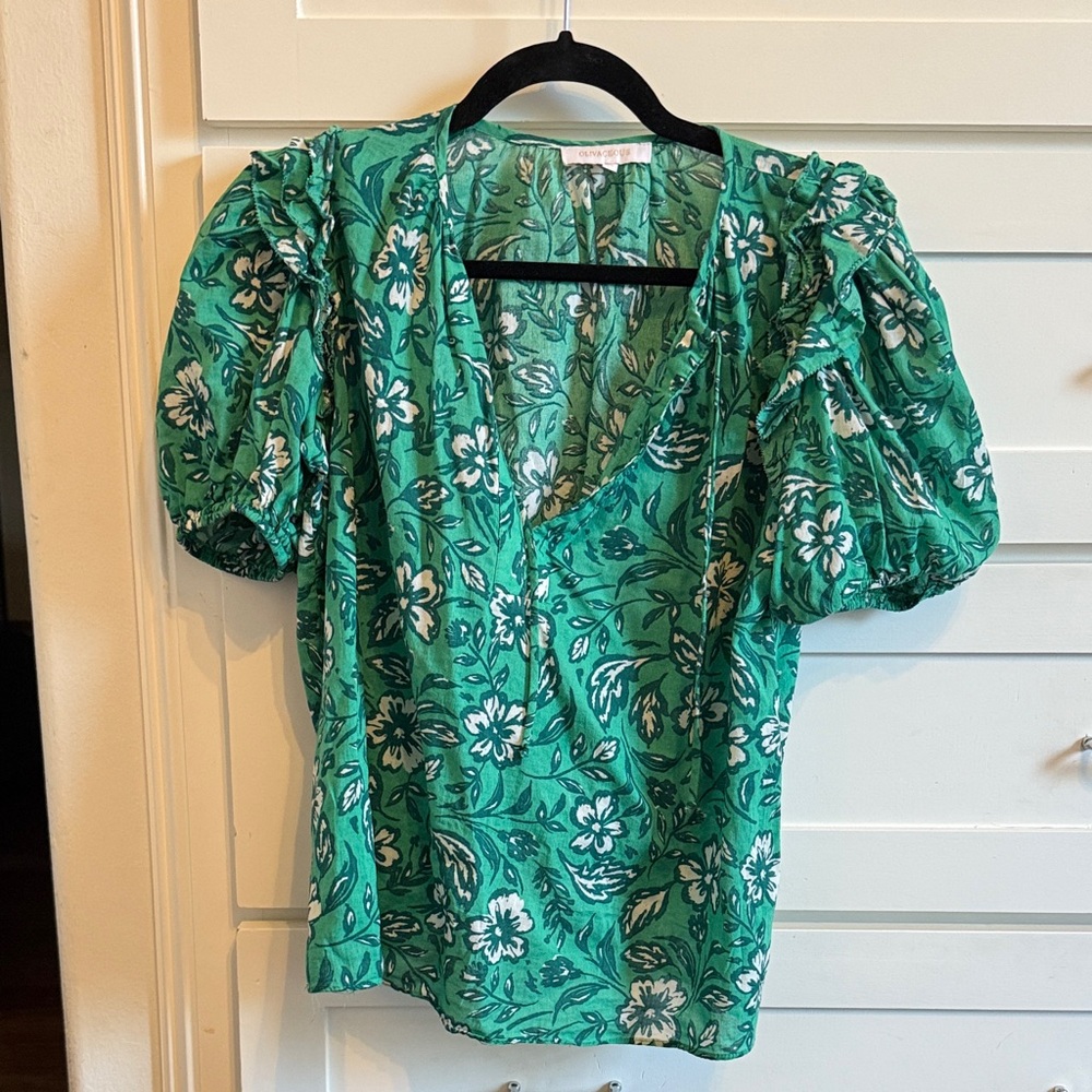 Olivaceous Green Floral Blouse